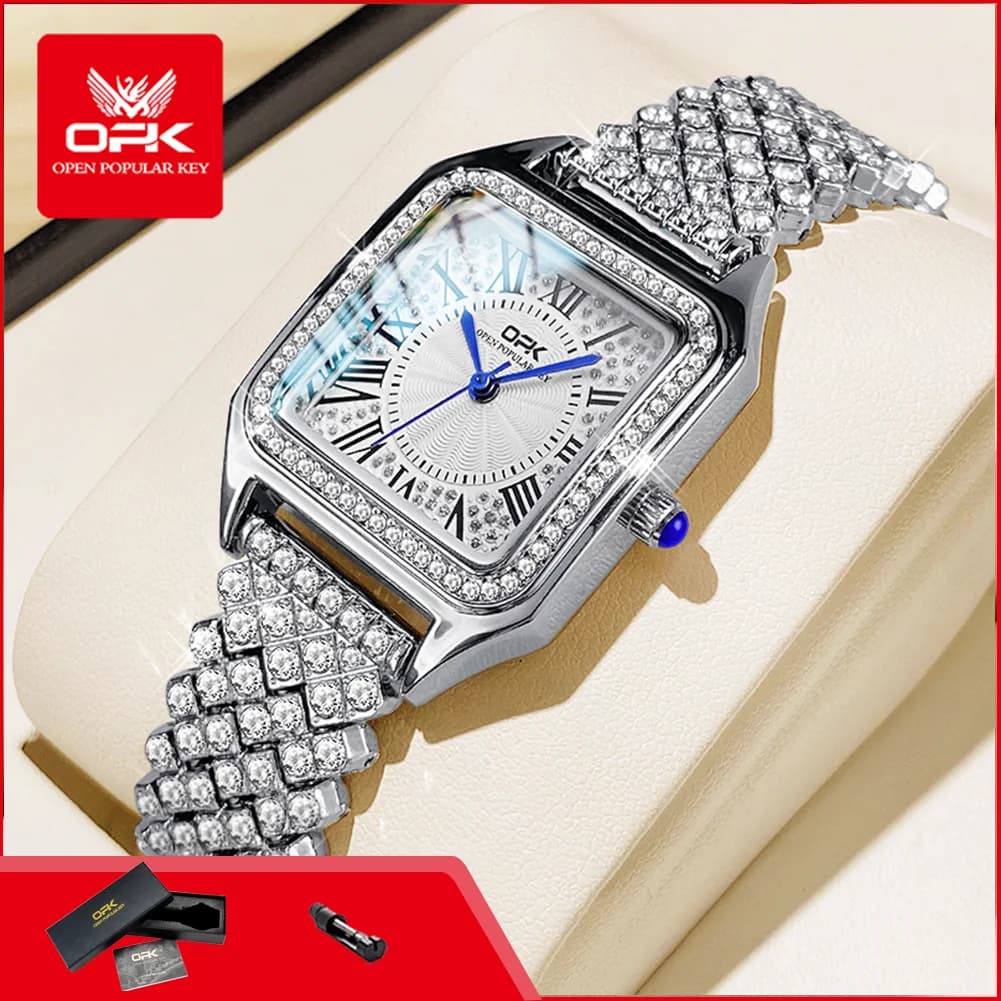 OPK 8619 Original Brand Women's Watches Full Diamond Roman Dial Waterproof Quartz Dress Elegant Luxury Ladies Wristwatch