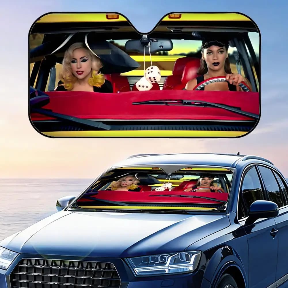 Parasole per auto B-Beyonce e Lady Gaga, copertura per parabrezza, protezione UV, lamina di alluminio riflettente, isolamento termico, riutilizzabile