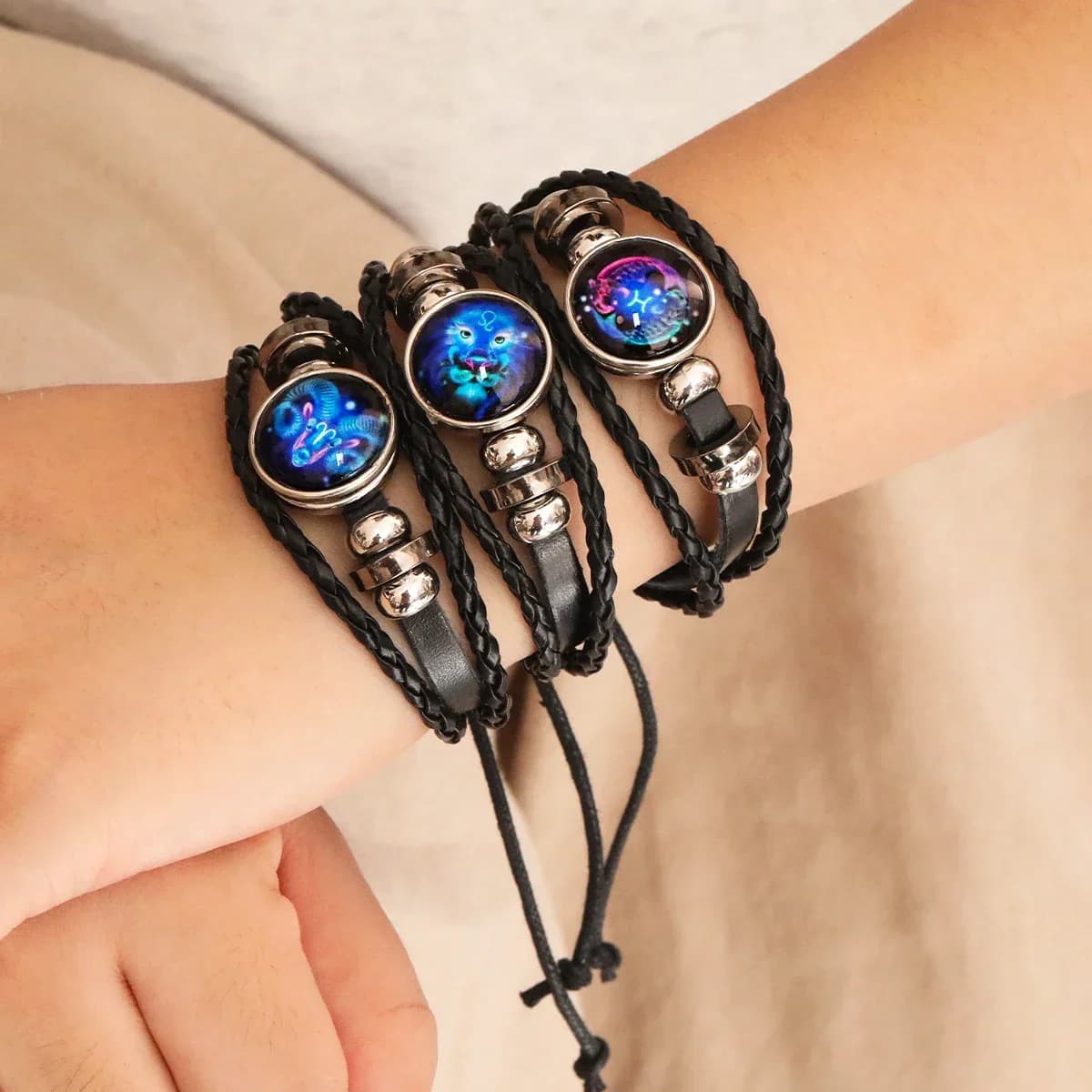 Braccialetti luminosi con ciondolo a forma di segno zodiacale delle 12 costellazioni, braccialetti in pelle multistrato vintage da uomo e da donna, idea regalo, pulsera hombre