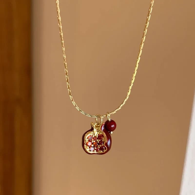 Collana con ciondolo melograno rosso moda per donna Orecchini con ciondolo a catena con clavicola color oro Girocollo Regalo di gioielli per feste