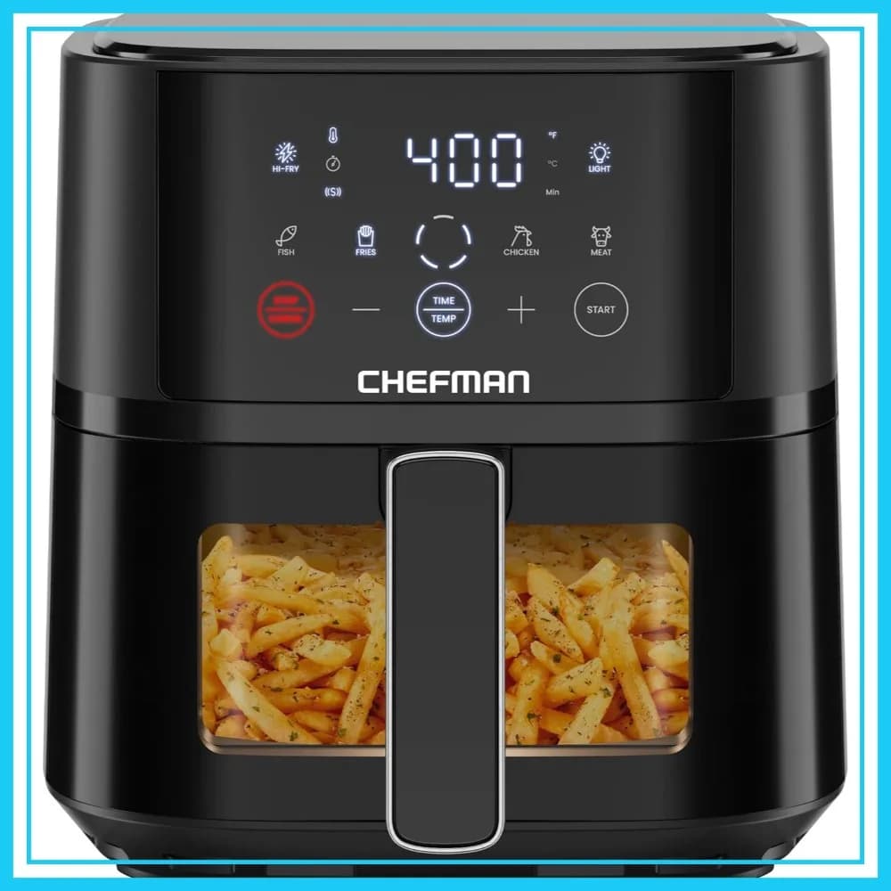 Friggitrice ad Aria Compatta da 4 QT con Tecnologia Hi-Fry, Finestra Trasparente, Controlli Touch e 4 Preimpostazioni, Cestello Antiaderente Lavabile in Lavastoviglie