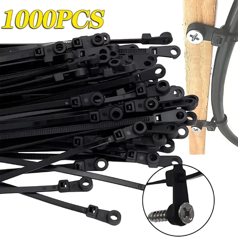 100/1000PCS Fascette per cavi con foro per vite Fascette per cavi in nylon fisse riutilizzabili Fascette autobloccanti Cinghie Anello di fissaggio Organizzatore per ufficio