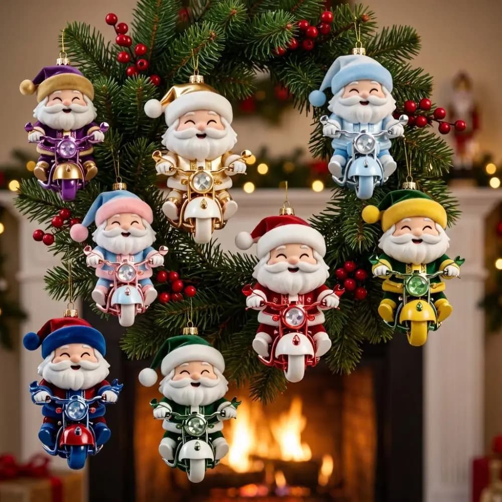 8 pcs Cartoon Design Christmas Pendant Santa Claus Bird Xmas Decorations Dog Cat Christmas Tree Hanging Ornaments Holiday Decor