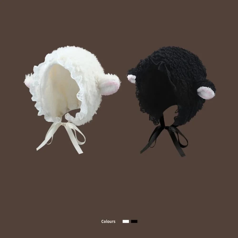 New Soft Fluffy Hats Lamb Cashmere Lace Cosplay Hat Lamb Ear Costume Hats