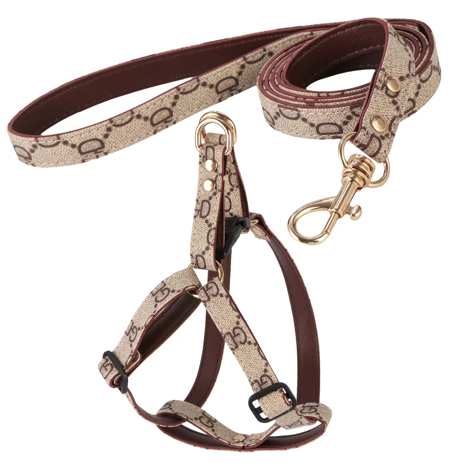 Accessori per animali domestici in pelle, nuovi prodotti alla moda, set in pelle regolabile per cani e gatti, pettorina e guinzaglio per animali anziani.
