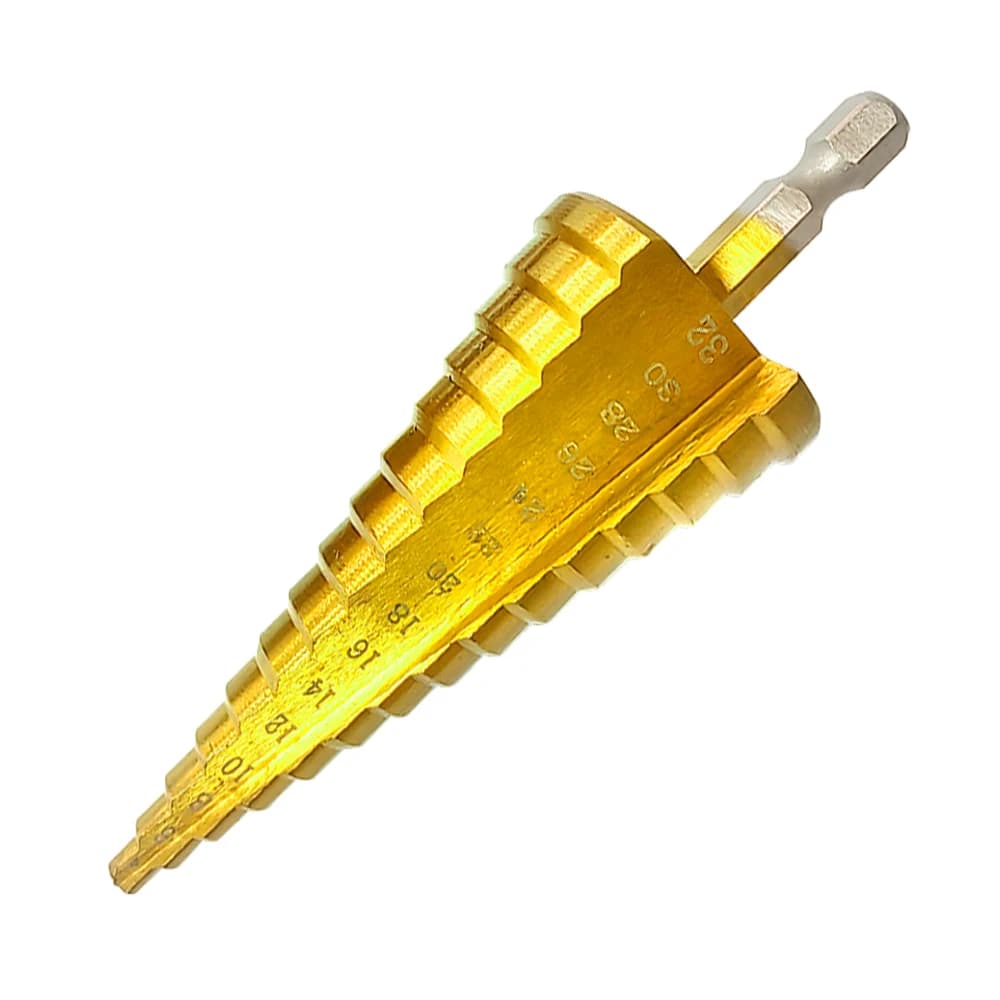 1PC Titanio Placcato Esagonale Scanalatura Dritta Passo Trapano 4-32mm Alesatura Pagoda Punta da trapano Foro di Apertura Passo Strumento di Trapano