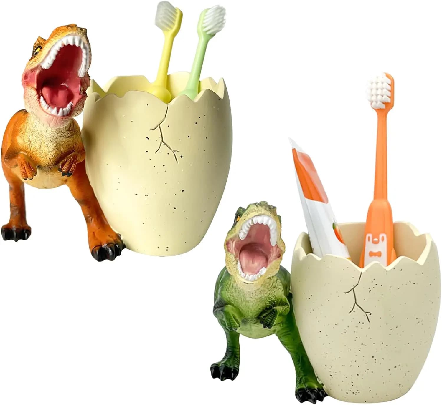 2 porta spazzolini da denti per bambini a forma di dinosauro per il bagno - Decorazione simpatica a forma di dinosauro, facile da pulire