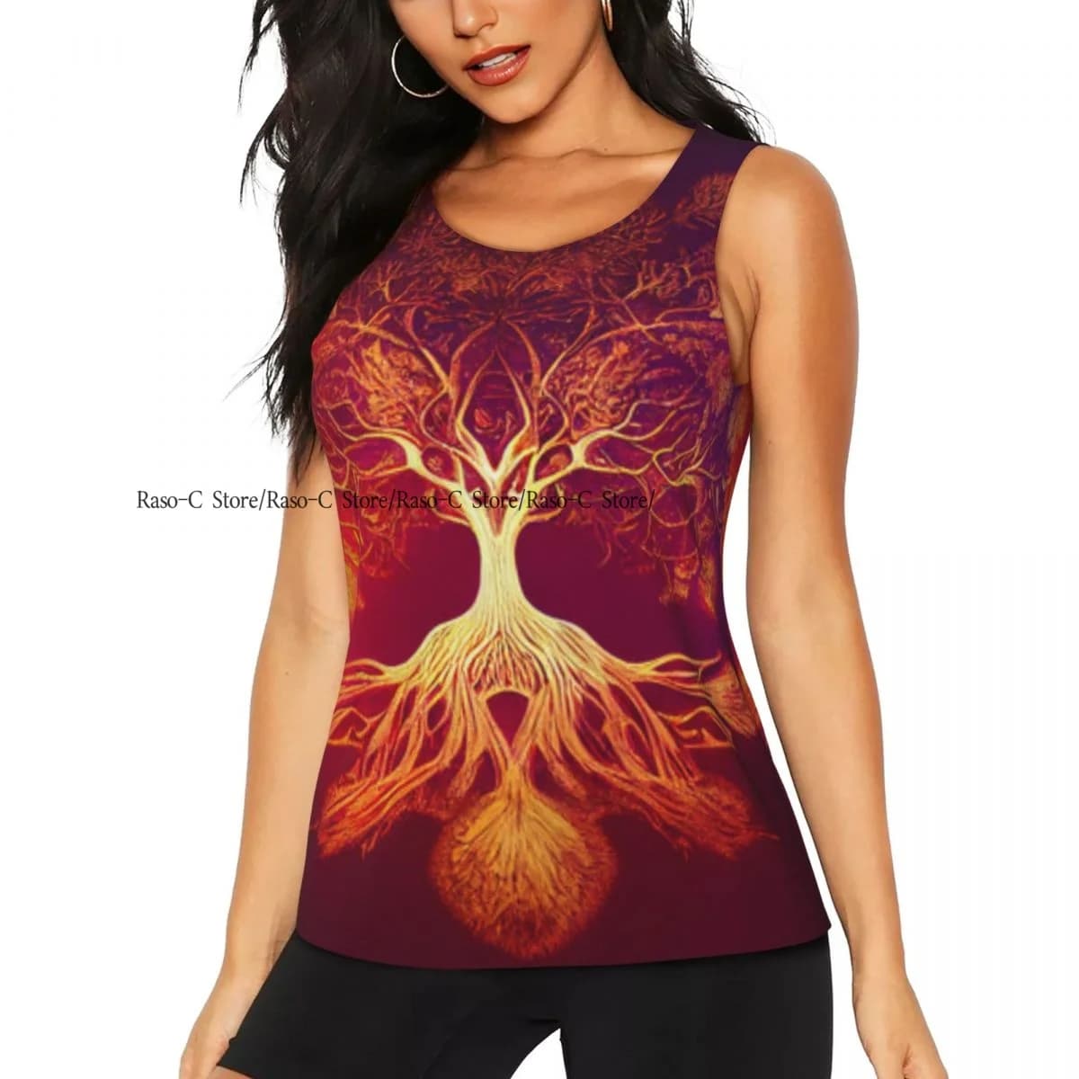 Canotta sexy da donna Albero della vita Yggdrasil senza maniche girocollo canotte canotta basic casual femminile