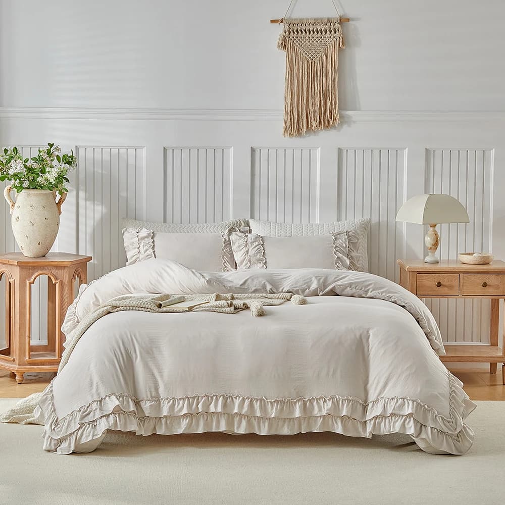 Set Copripiumino e Biancheria da Letto, Misure Singolo, Matrimoniale, Queen, King, 135x200, Copripiumino Nordico 240x220, Lenzuola con Volant e Pizzo 200x200