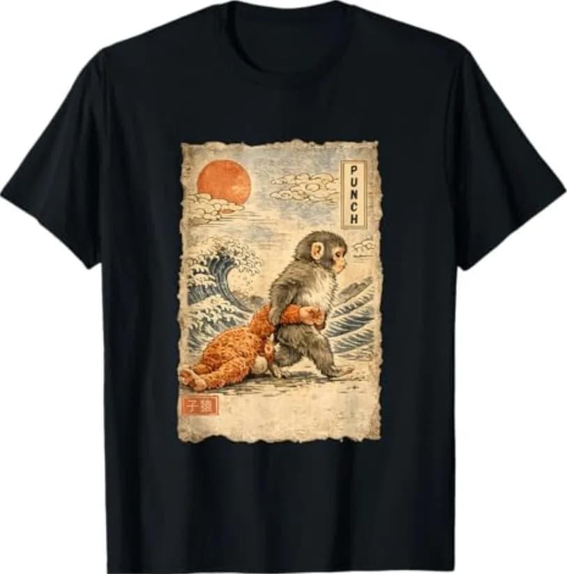 Simpatica maglietta per bambini con scimmietta giapponese in stile Ukiyo-e