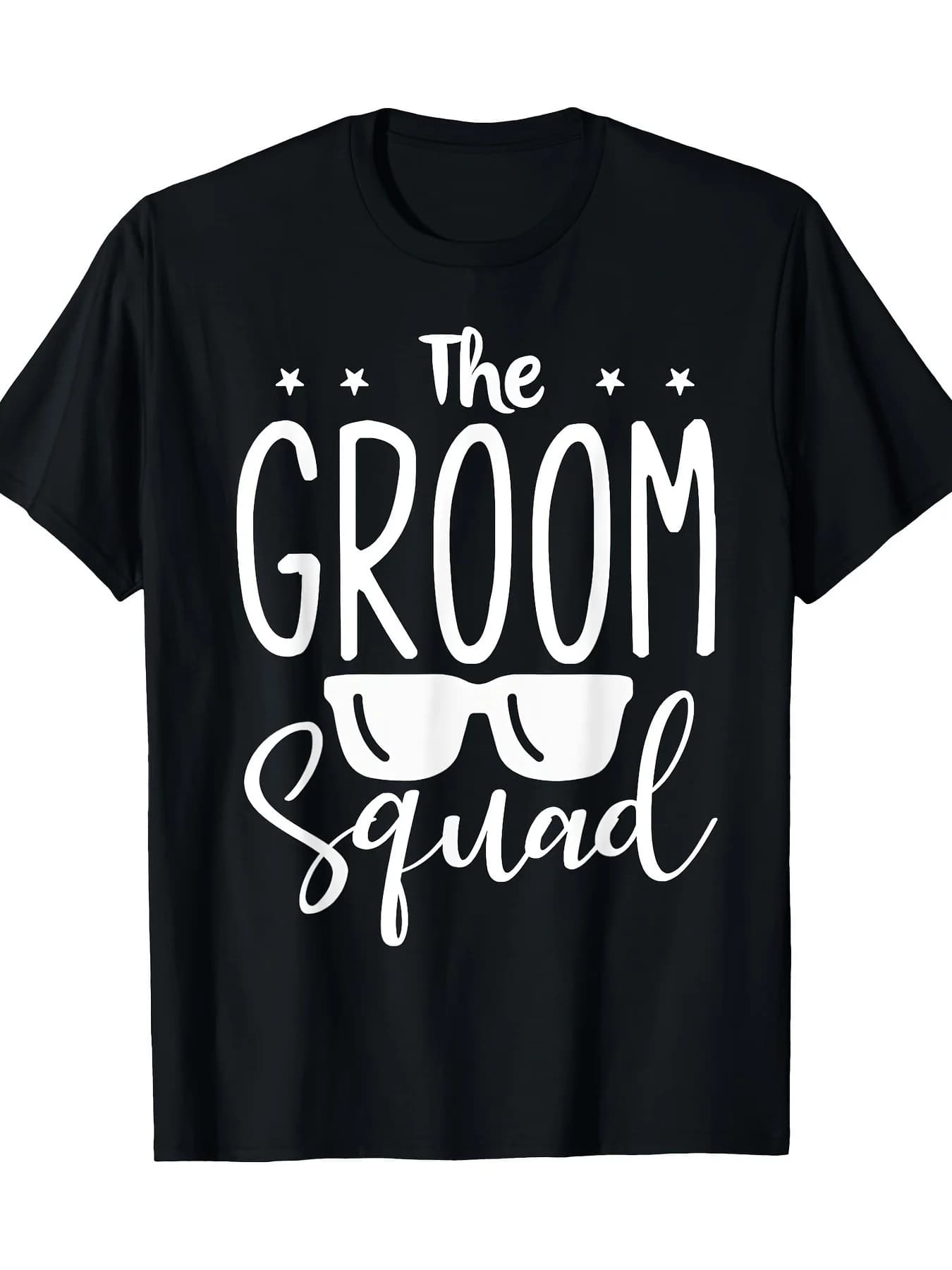 Men'S Groom Squad T-Shirt, Pattern Casual Black T-Shirt, Suitable for Wedding Parties, Washable, Bride And Groom T-Shirts