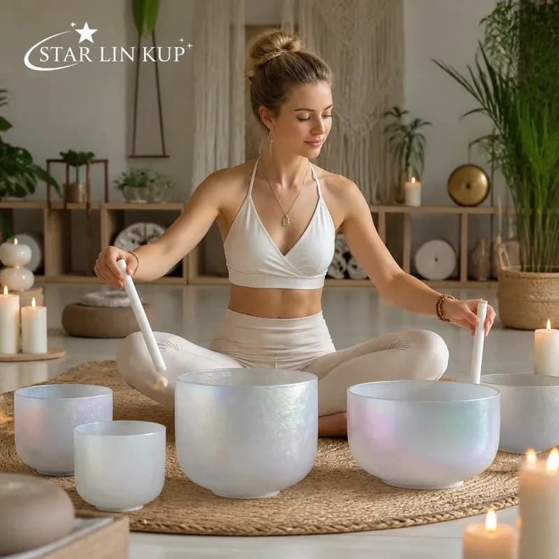STAR LIN KUP Natural Moonstone Crystal Singing Bowl for Yoga Meditation Stress Relief Healing Sound Therapy Chanting