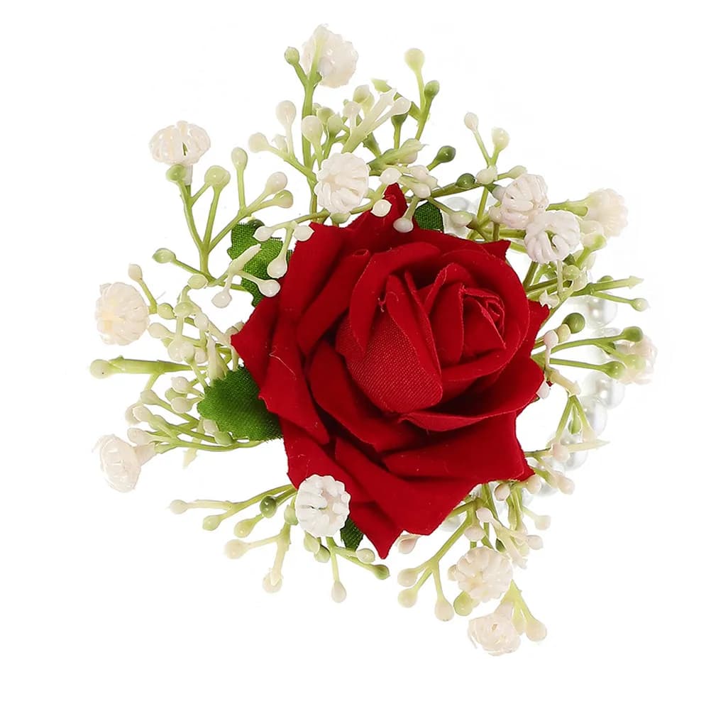 Braccialetto da Polso Rosso con Fiori Artificiali per Damigelle, Decorazione Floreale da Polso per Matrimonio, Boutonniere da Sposa, Accessori per Matrimonio