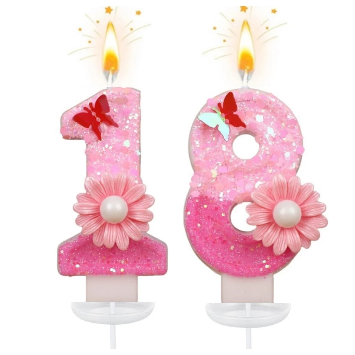 New 0-9 Number Birthday Candles original Pink gradient butterfly flower birthday cake digital party candle decoration