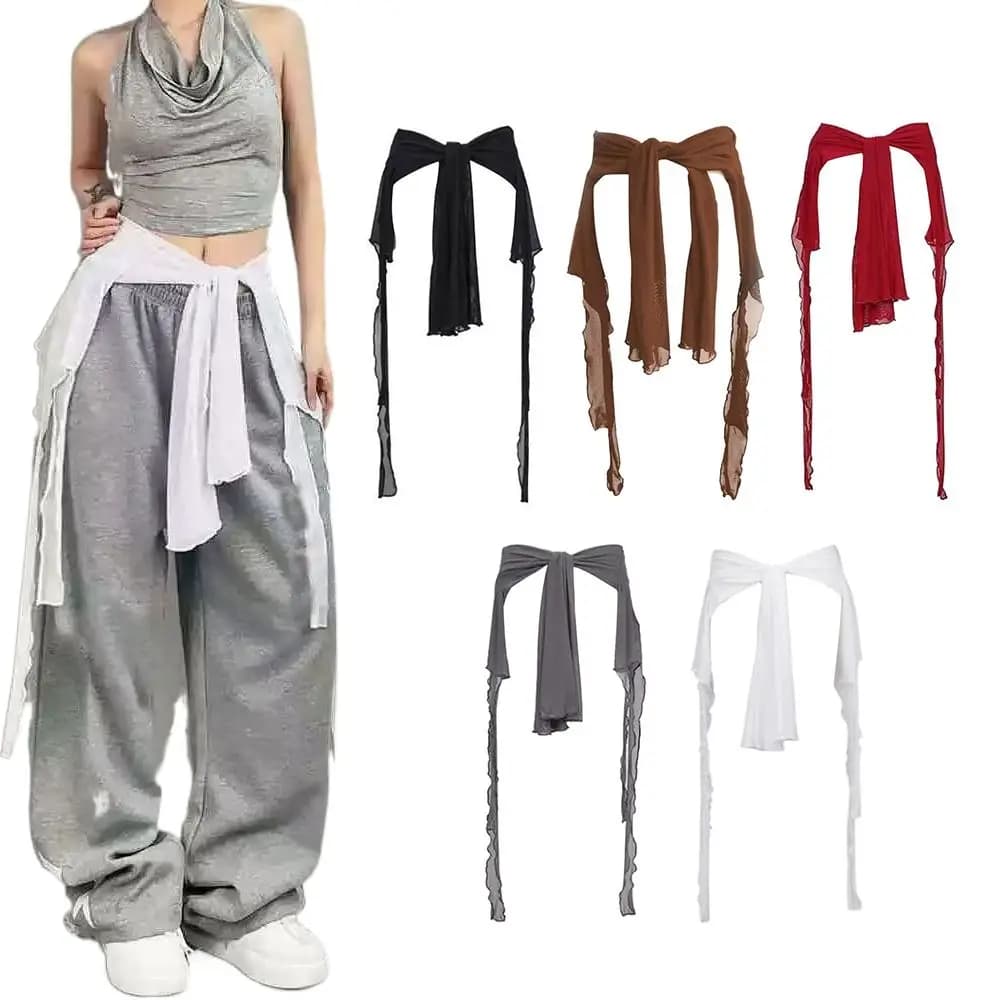 Jeans Pants Decor Irregular Jazz Dance Scarf Streetwear See Through Hip-hop Scarf High Waist Harajuku Waistband
