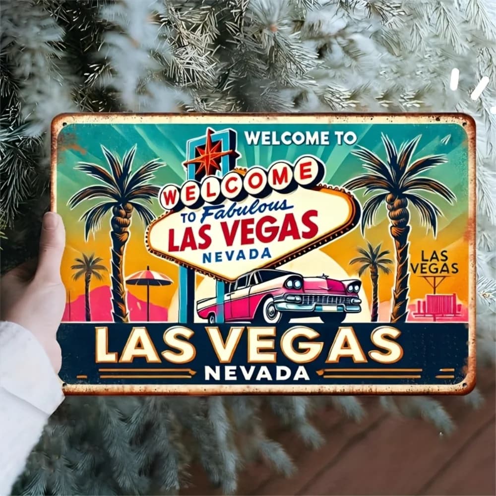 ClassicVegasDecor Las Vegas Targa in ferro - Arte al neon retrò - Camera da letto/Bar/Hotel - Regalo perfetto da casinò