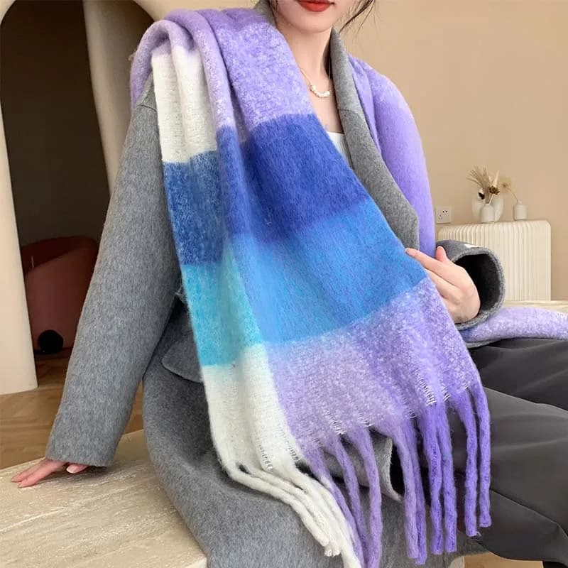 New Popular Scarf Women Thickened Colorful Plaid Tassel Warm Neck Shawl Fashionable and Versatile Outwear Female