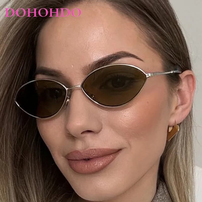 Occhiali da Sole Ovali in Metallo di Marca di Lusso alla Moda per Donne e Uomini, Occhiali Trendy per Viaggi Estivi all'Aperto, Protezione UV400