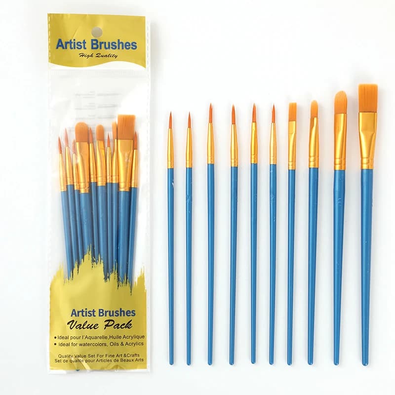 10Pcs Pearlescent Plastic Rod Oil Brush Set Nylon Bristle Children's Painting Pen Oil Painting and Gouache Pen Set