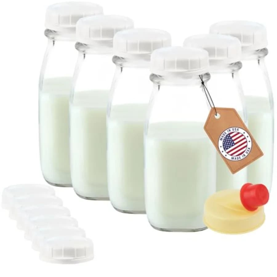 Set di 6 Bottiglie Quadrate in Vetro per Crema con Coperchi Antimanomissione, Ideali per Contenitori Pranzo, Mini Bottiglie Riutilizzabili per Latte e Crema