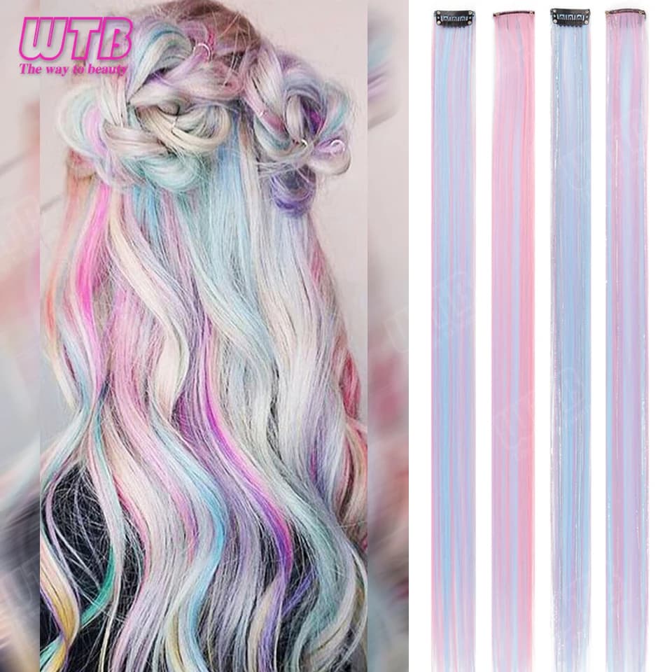 WTB Ice Cream Color Synthetic Hair Extension Wig with BB Clip Style Suitable for Women to Wear During Holidays and Events