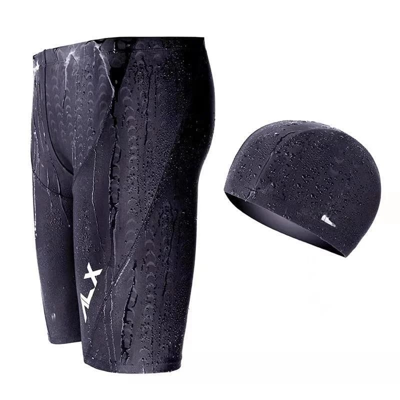 Qui Dry Costume da bagno da uomo Ragazzi adolescenti Cinque parti Set di attrezzature per il nuoto Berretto Occhiali Costume da bagno Materiale in poliestere