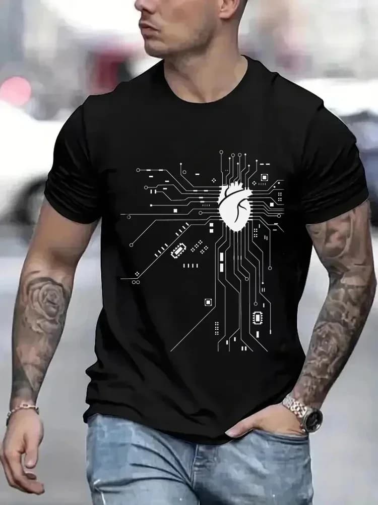 T-shirt da uomo con diagramma del circuito del processore CPU alla moda, maglietta estiva divertente con circuito stampato, top da uomo di tendenza, t-shirt streetwear