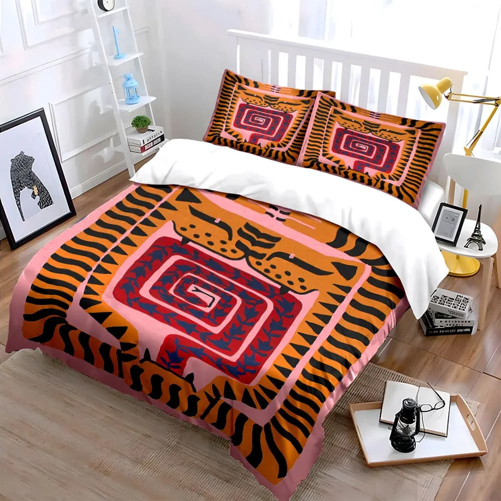 Set di biancheria da letto in tre pezzi con motivo tigre astratto, morbido e delicato sulla pelle, include 1 copripiumino e 2 federe, regalo