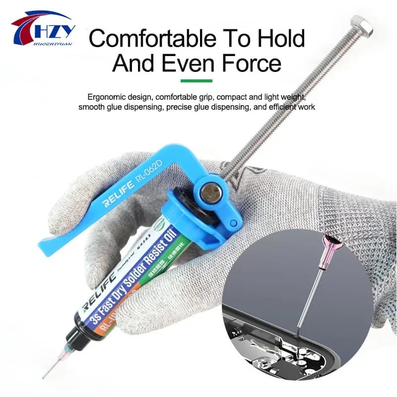 RELIFE 5CC ~ 10CC Colophony Flux Barrel Extruder Manual labor-saving glue gun for syringe welding oil, PCB SMD repair glue