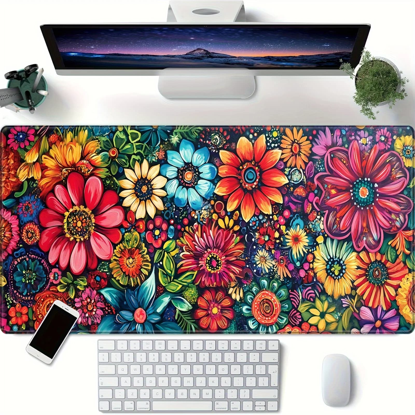 Tappetino da Scrivania Floreale Vivace Oversize con Base Antiscivolo in Gomma, Grande Tappetino per Mouse per Gaming, Ufficio e Casa