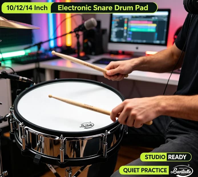 Home Practice Electronic Snare Drum Trigger Pad 10/12/14 Inch Metal Steel Shell Dual‑Trigger Percussion Drum Set Replacement Com