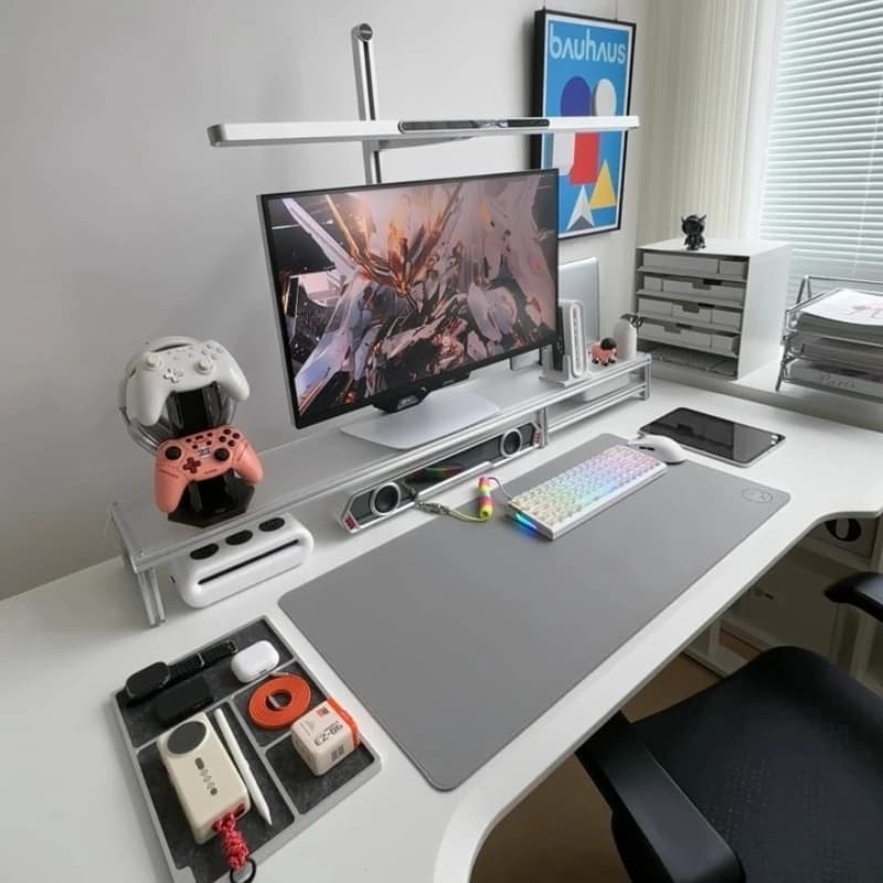 Modular monitor support, acrylic desk organizer with metal frame, adjustable computer screen support for home office