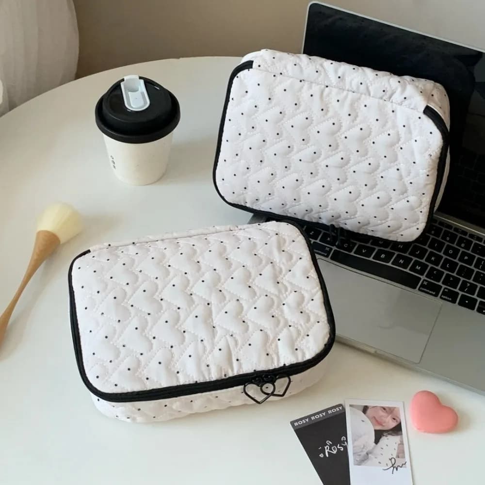 Dot Quilted Cosmetic Case Women Large Capacity Travel Makeup Bag Zipper Toiletry Organizer Multifunction Beauty Storage Case
