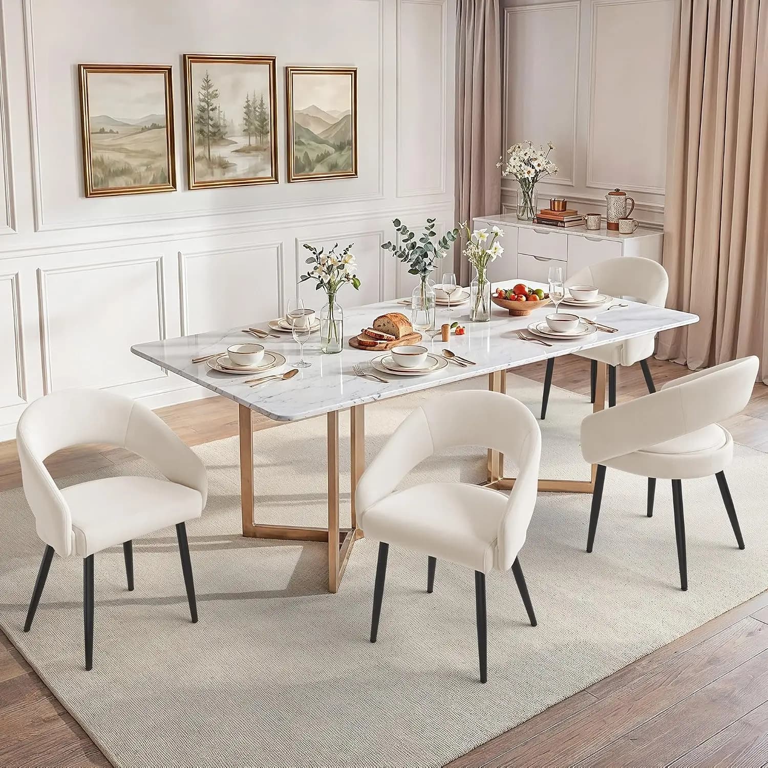 Modern Dining Chairs Set of 4, Upholstered Armrest Side Chairs for Kitchen & Dining Room, 18.5" Seat Height,, Custom