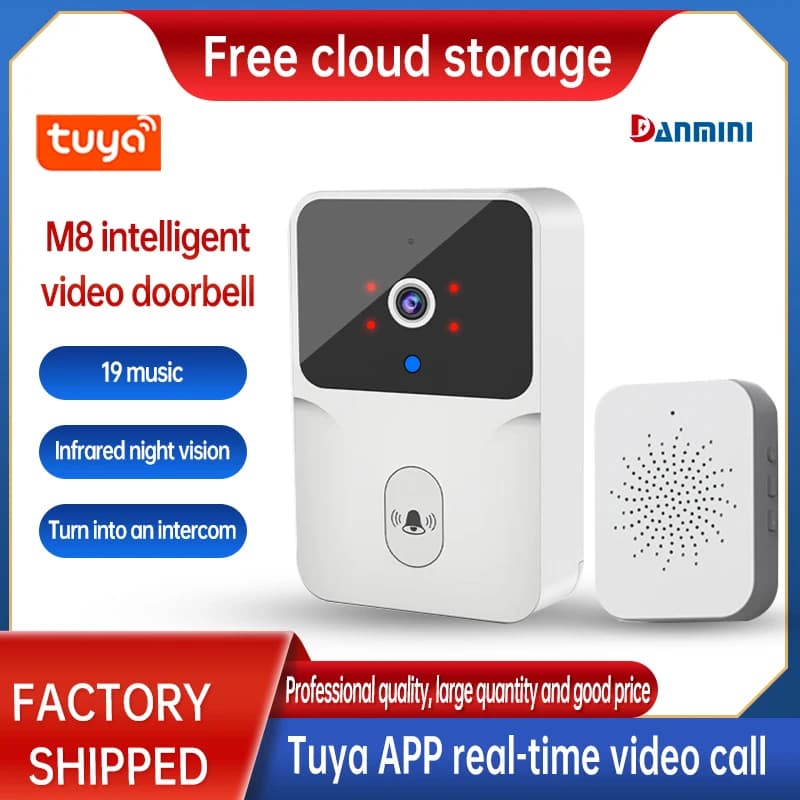 Campanello videocitofono intelligente Danmini 300000 pixel 480P 85 ° Telecamera con angolo di visione Sveglia unidirezionale Controllo APP Tuya