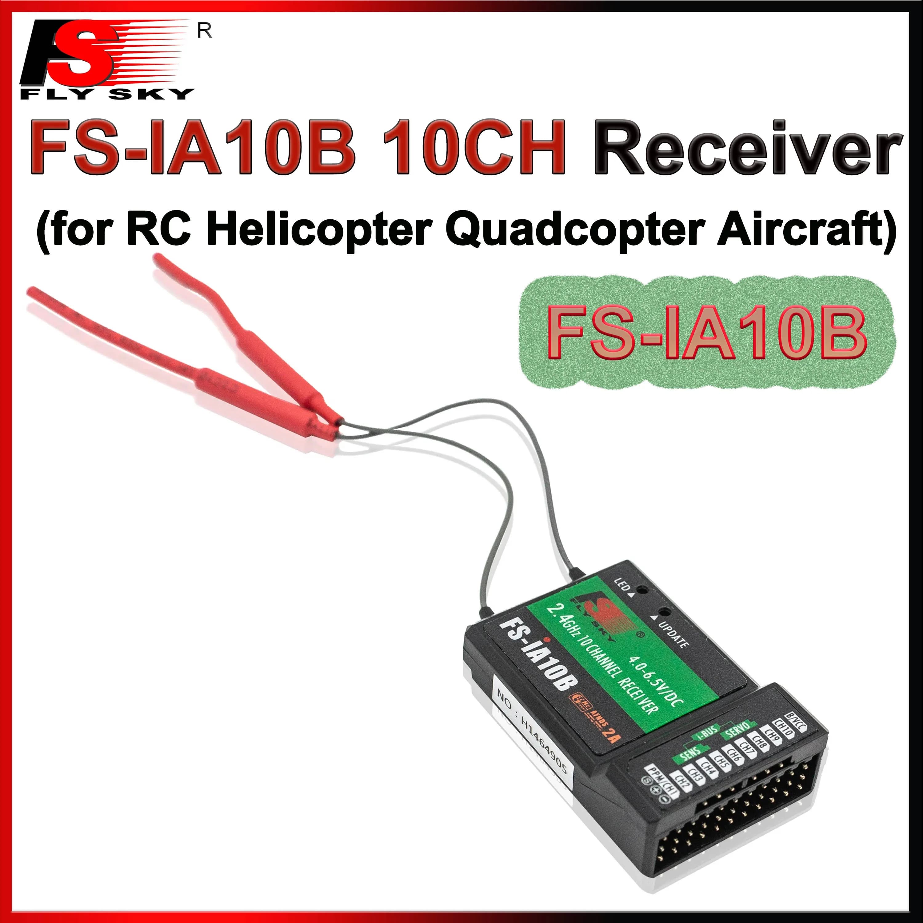 Ricevitore FLYSKY FS-iA10B 10CH 2.4G a 10 Canali per Trasmettitori FS-I10 FS-I6S FS-i4 FS-iT4S, per Elicotteri RC, Quadricotteri e Aeromobili