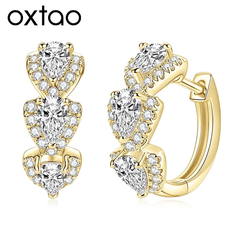 OXTAO Luxury Cubic Zirconia Hoop Earrings 3x5mm Pear Cut Anniversary Female Jewelry Gift Moissanite Huggie Earring 14K Gold Filled