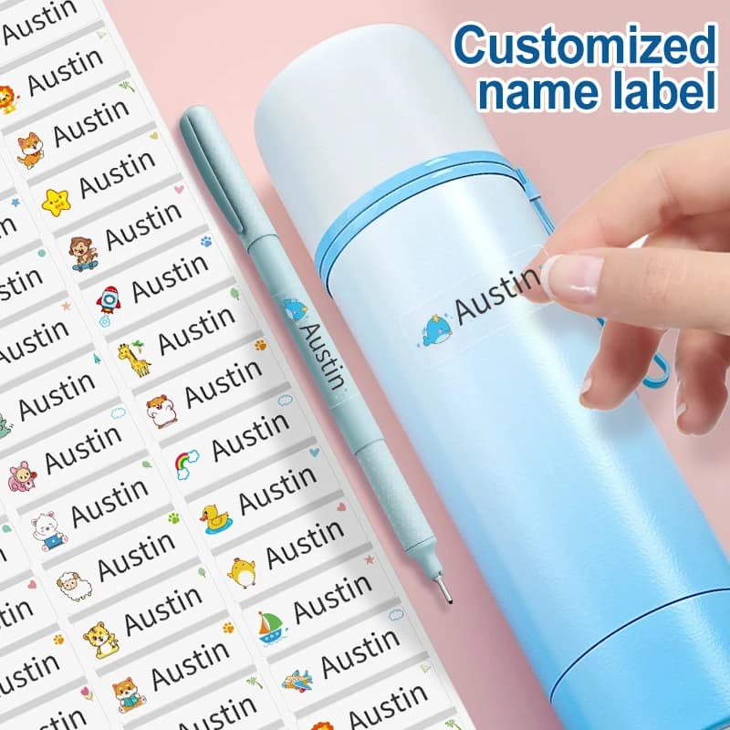 Etichette con nome animale impermeabili trasparenti personalizzate - Adesivi multilingue per materiale scolastico e zaini per bambini (ebraico/spagnolo)