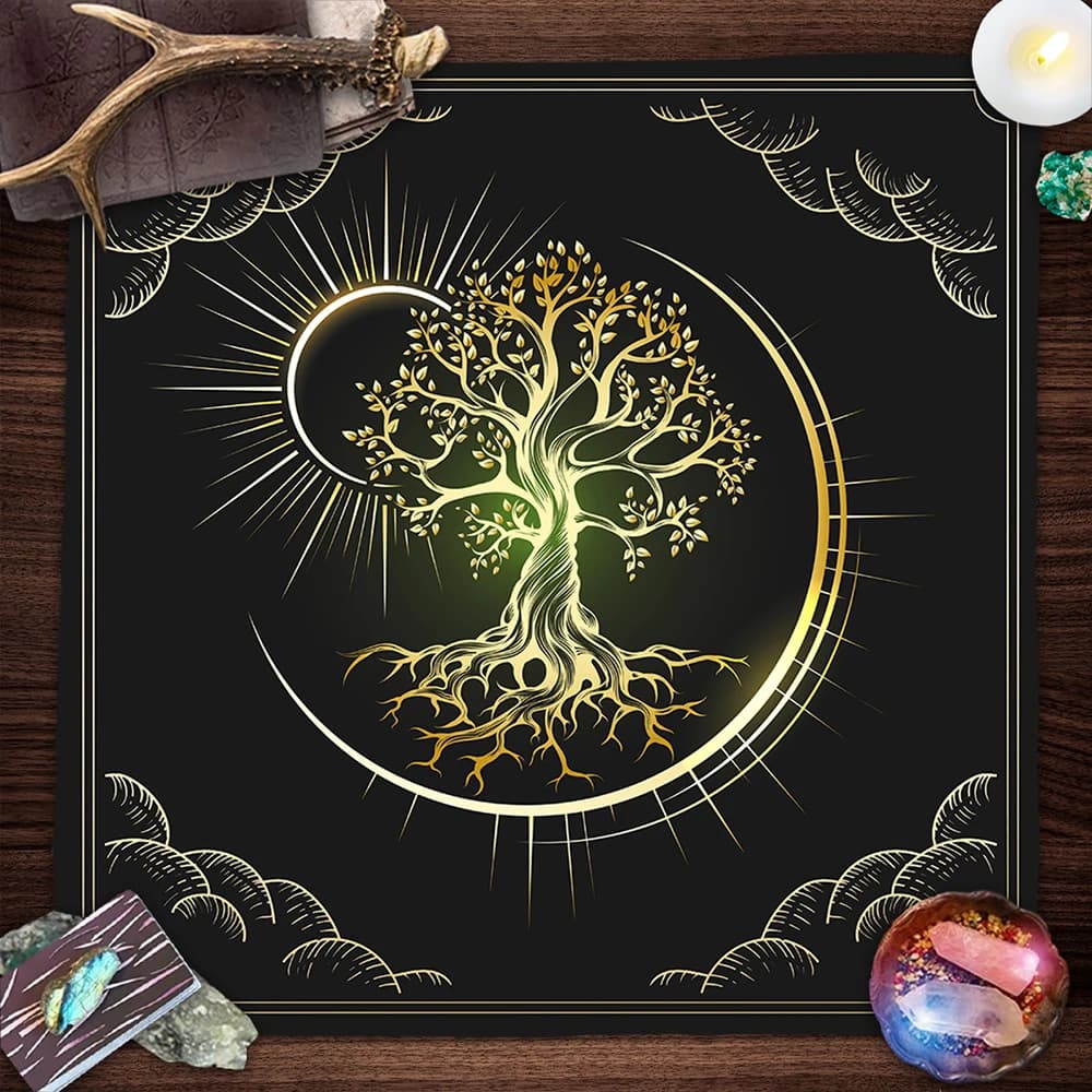 Sole Luna Albero della Vita Tarocchi Carta Tovaglia Strega Wicca Altare Panno Tovaglia Dorata Per Tarocchi Gioco Da Tavolo Carta Pad Decorazioni Per La Casa