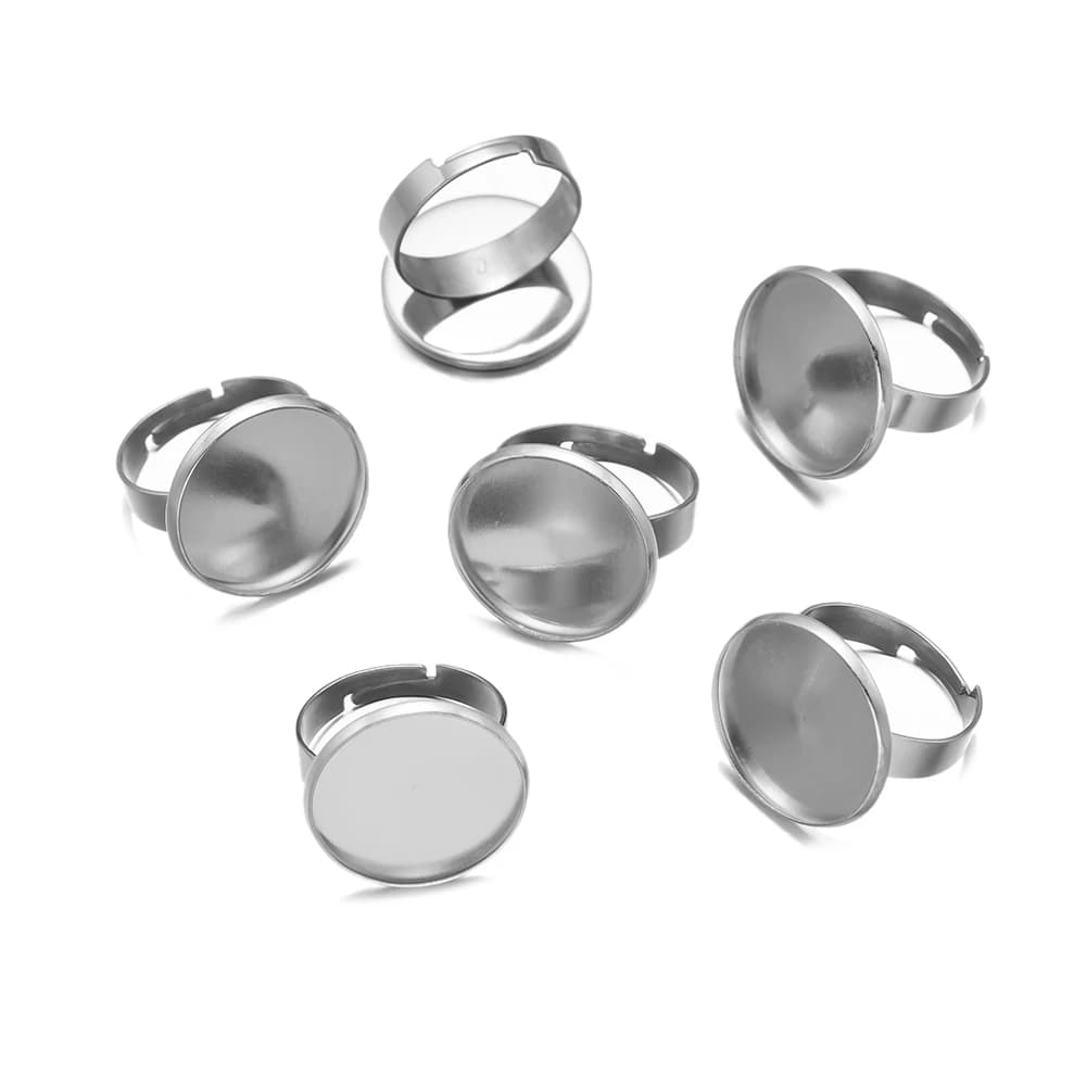 10 pezzi base ad anello vuoto regolabile in acciaio inossidabile misura 10 12 14 16 18 20 25 mm cabochon cammeo impostazioni vassoio creazione di gioielli fai da te