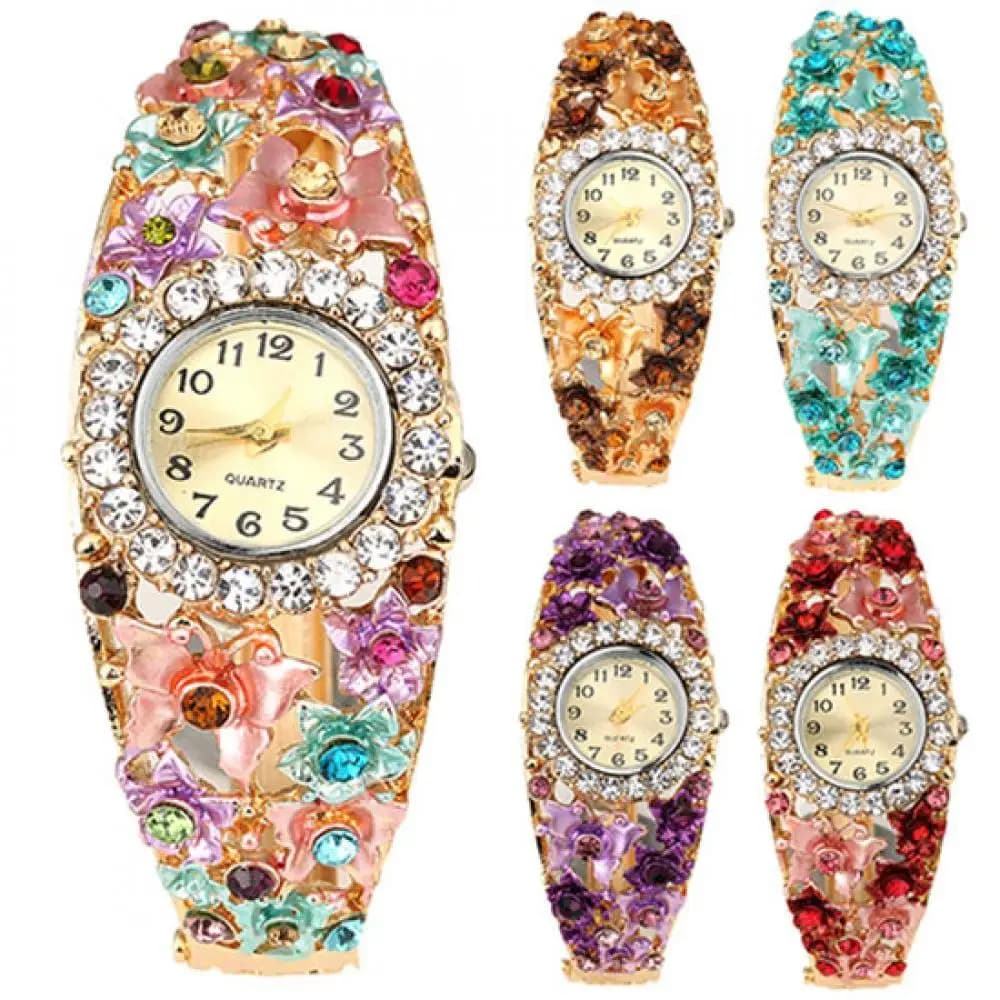 Wrist watch with rhinestone strap with round dial and woman flower with hot sales