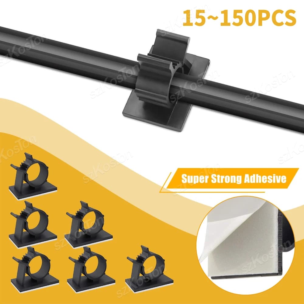 15 ~ 150PCS Clip per cavi regolabili Fibbia riutilizzabile Fissaggio del cablaggio autoadesivo Staffa in nylon Gestione dei cavi per cavo da 7,9-10,3 mm