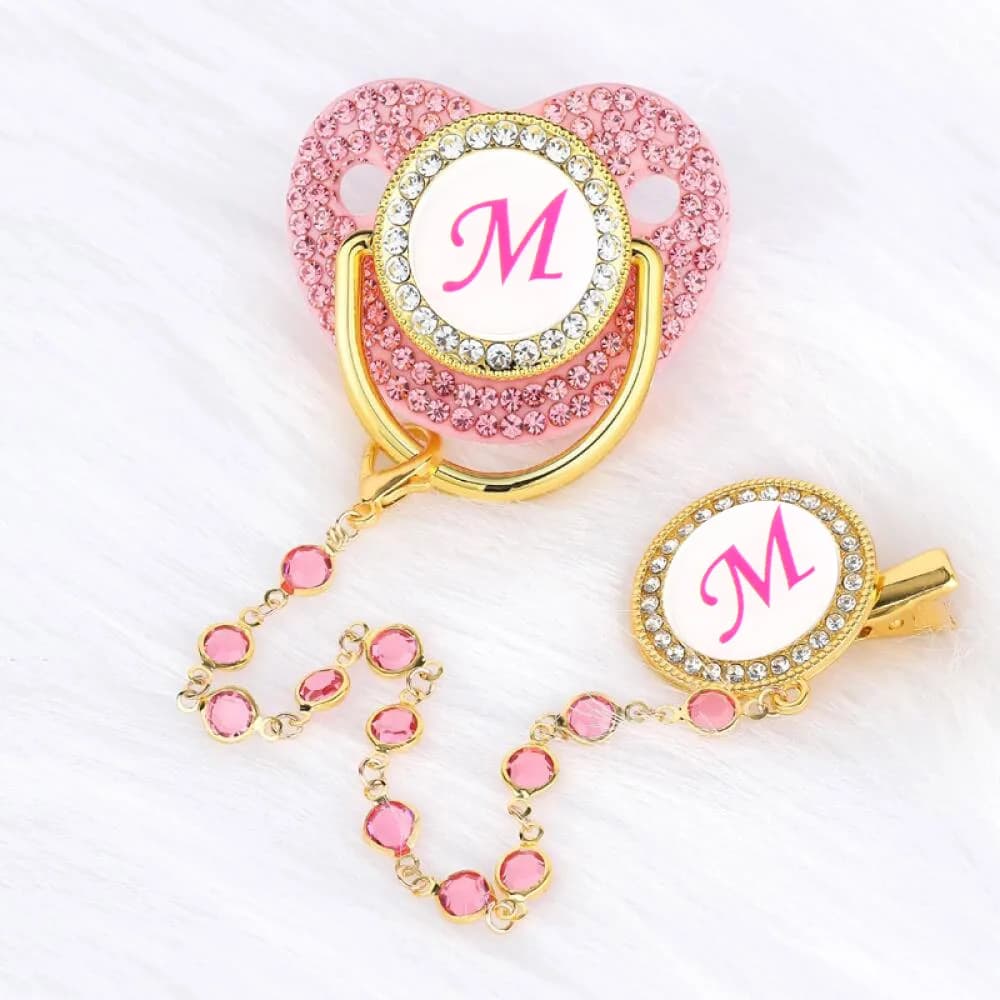 Bling Pacifier With Pink Gem Luxury Weaning Pacifier Baby Nipple With Chain Clip Newborn Baby Dummy Soother