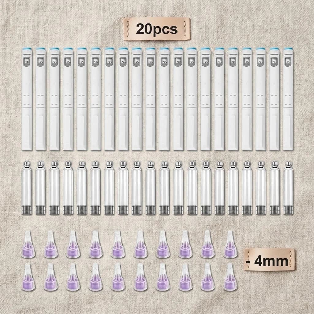 10/20Pcs Disposable Injection Pen Kit 60U Adjustable Dose, 3ml Cartridge, 32G 4mm Pen Tip, Portable Injector for Insulin Peptide