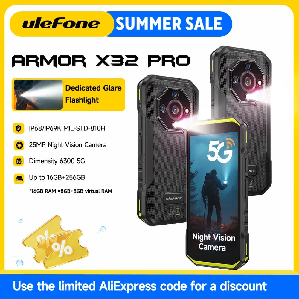 Armor X32 Pro 5G Rugged Phone Android Smartphone impermeabile Fino a 16 GB di RAM 256 GB di ROM 5,65" Dimensity 6300 NFC Telefono cellulare