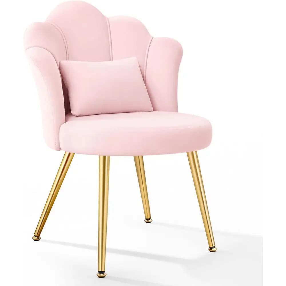 Sedia da toeletta Petal con schienale, gambe in metallo, cuscino lombare per trucco/soggiorno/ufficio domestico - Rosa