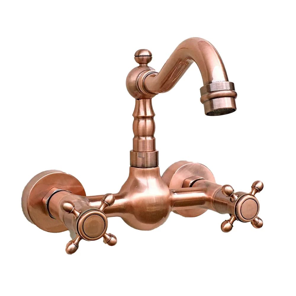 Rubinetto miscelatore con beccuccio girevole per bagno da cucina a parete in ottone rame rosso antico arg030