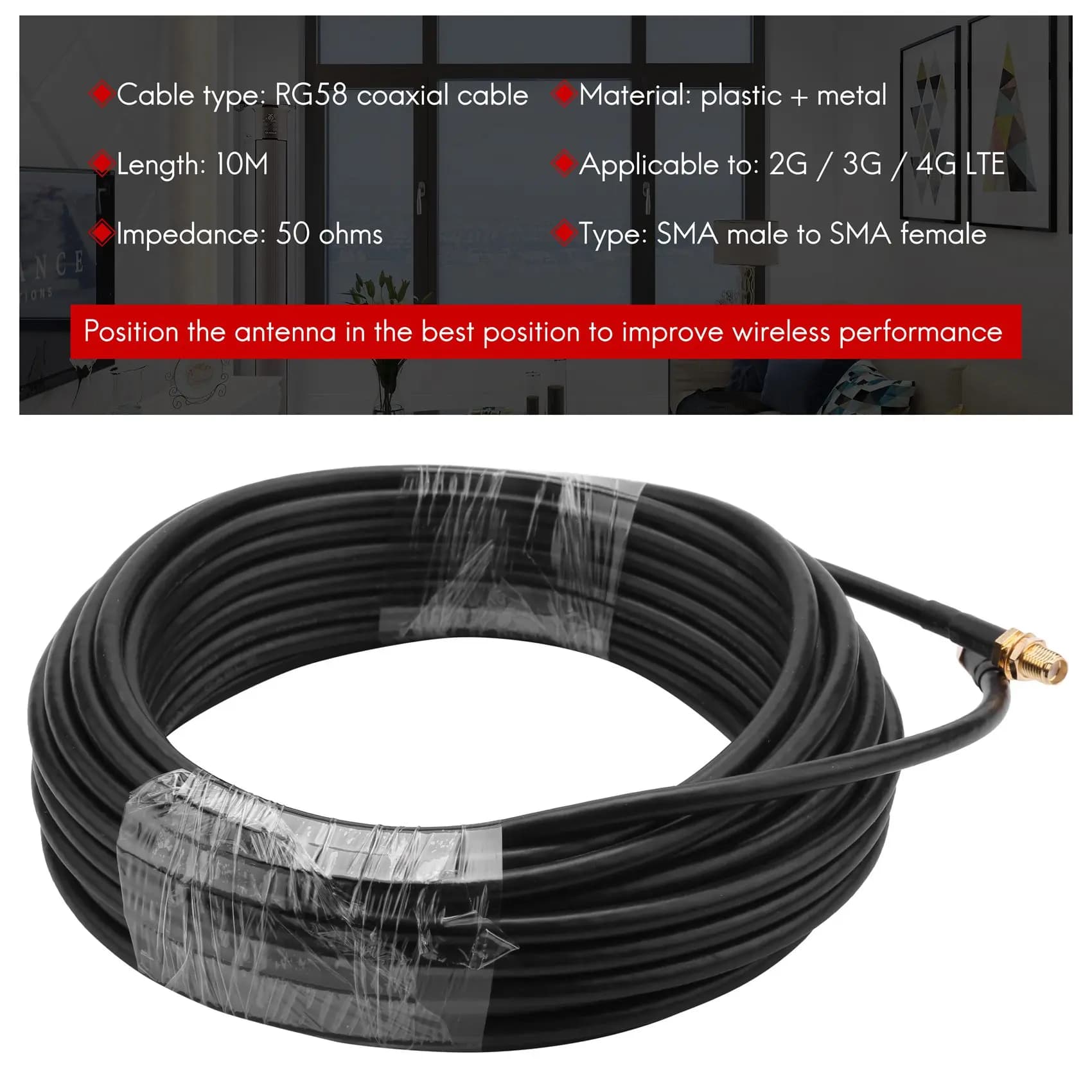 SMA Wifi Antenna Extension 10M SMA Male To SMA Female Low Loss RG58 Coaxial Cable Patch Lead Coax For 2G/3G/4G LTE