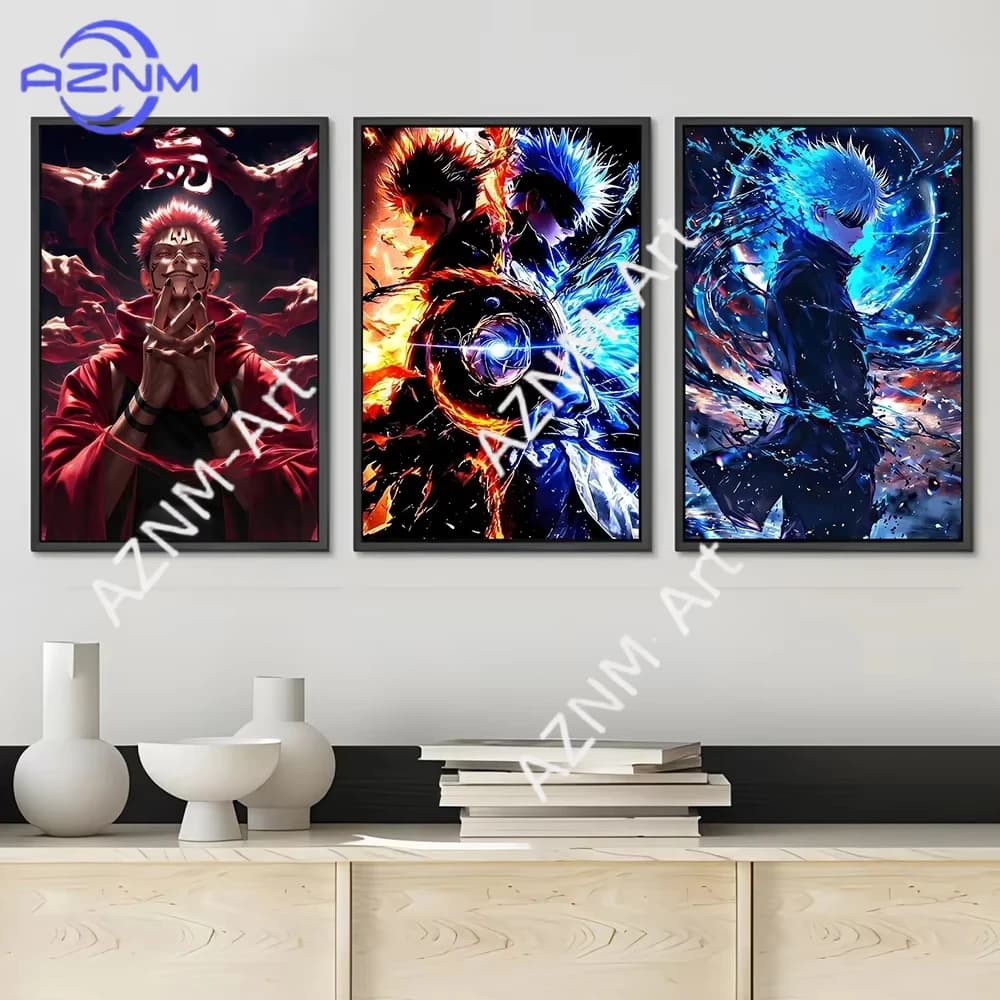 1 pz. Poster Anime Jujutsu Kaisen con Stampa di Personaggi Itadori Yuji Gojo Satoru, Quadro su Tela per Decorazione Casa, Regalo per i Fan - Senza Cornice