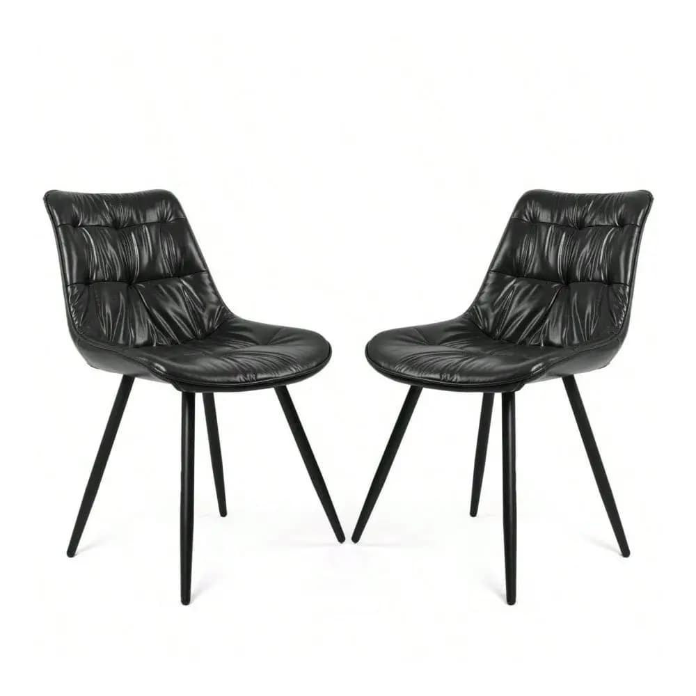 Faux Leather Upholstered Dining Chair Set Of 2 With Metal Legs Thick Foam Cushion And Ergonomic Backrest